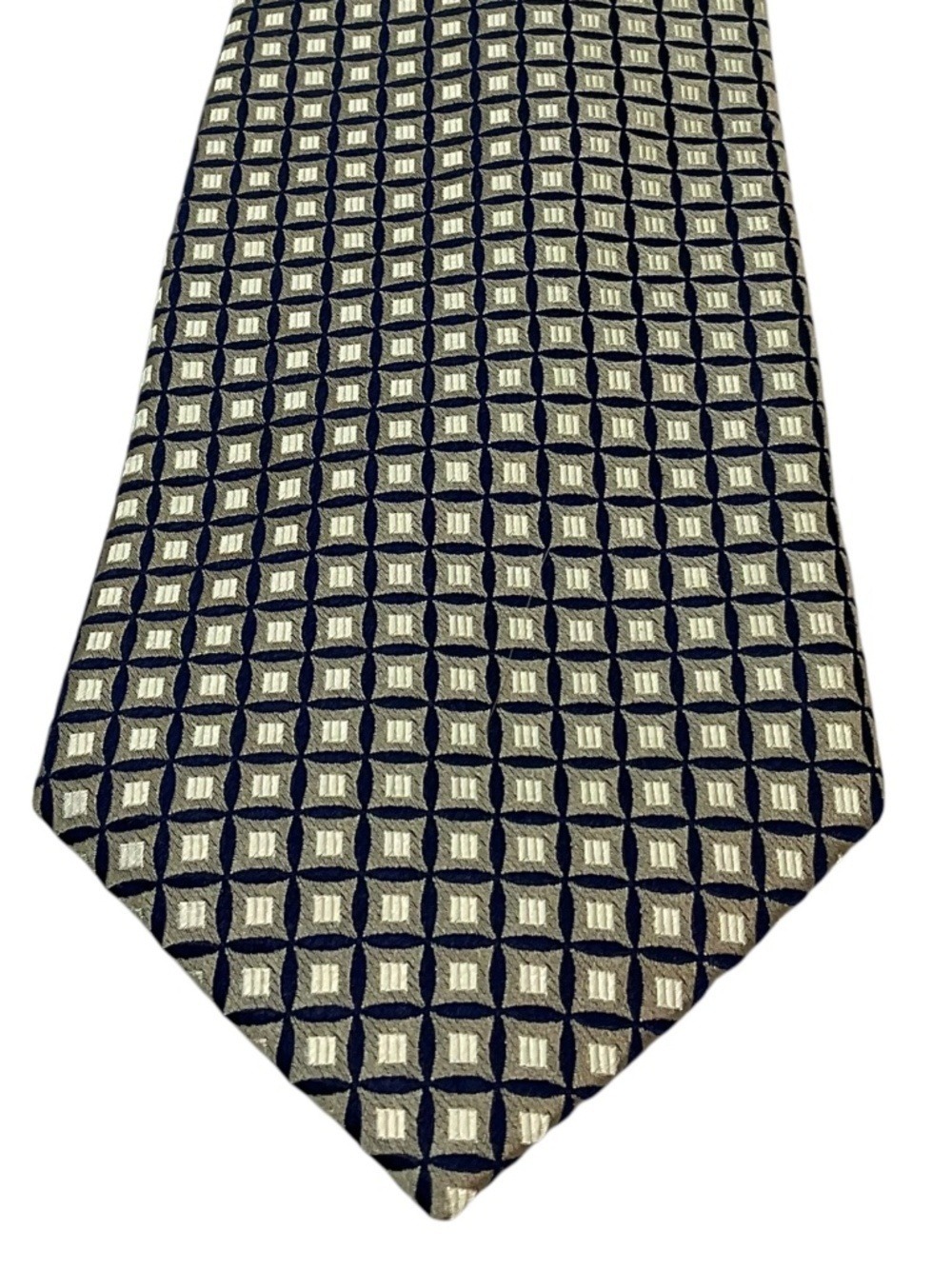 Valerio Garati Handmade Pure Silk Geometric Tie Blue Gold 58”